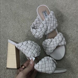 Steve Madden White Braided Block Heels
